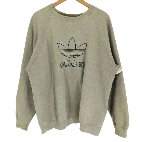 アディダス adidas 90S USA製 トレフォイルロゴ 刺繍 裏起毛 ポリコットン ラグランスリーブ クルーネック スウェット メンズ import:L
